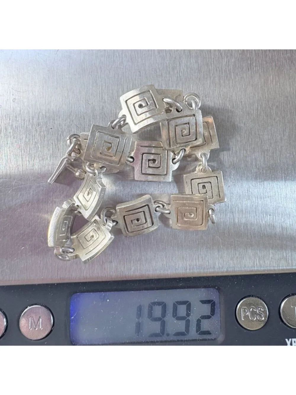 Greek Key Design Sterling Silver 925 Chain Bracelet Size 7.25